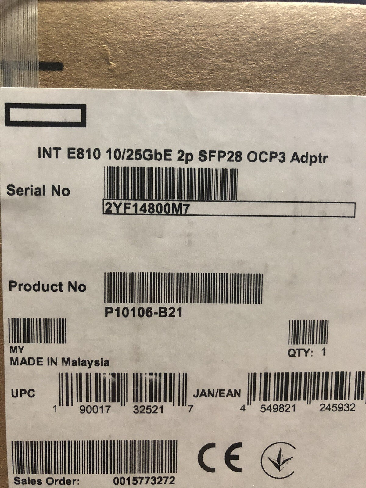 HPE 25GbE 10GbE 2P SFP28 Intel E810 OCP3 Network Adapter NIC 2 Port 10G 25G 25GE