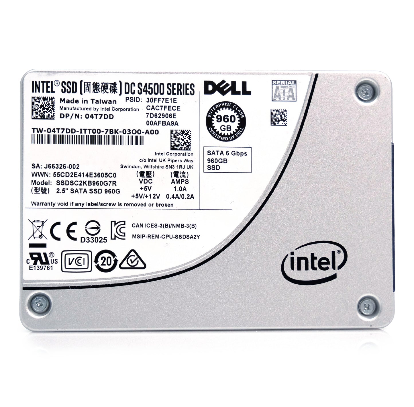 Dell/Intel DC S4500 960GB SATA 6Gb/s 2.5" Enterprise SSD - 04T7DD/SSDSC2KB960G7R