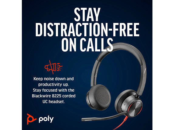 Poly Blackwire 8225 Stereo Microsoft Teams Certified USB-C Headset +USB-C/A