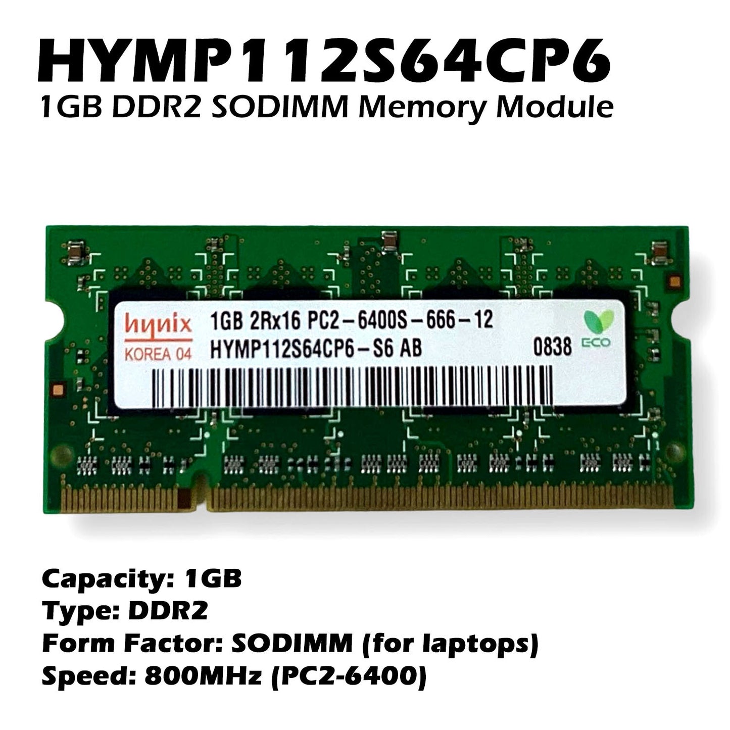 Lot 4 Hynix HYMP112S64CP6-S6-AB 1GB DDR2-800MHz PC2-6400 SoDimm Dual Rank RAM