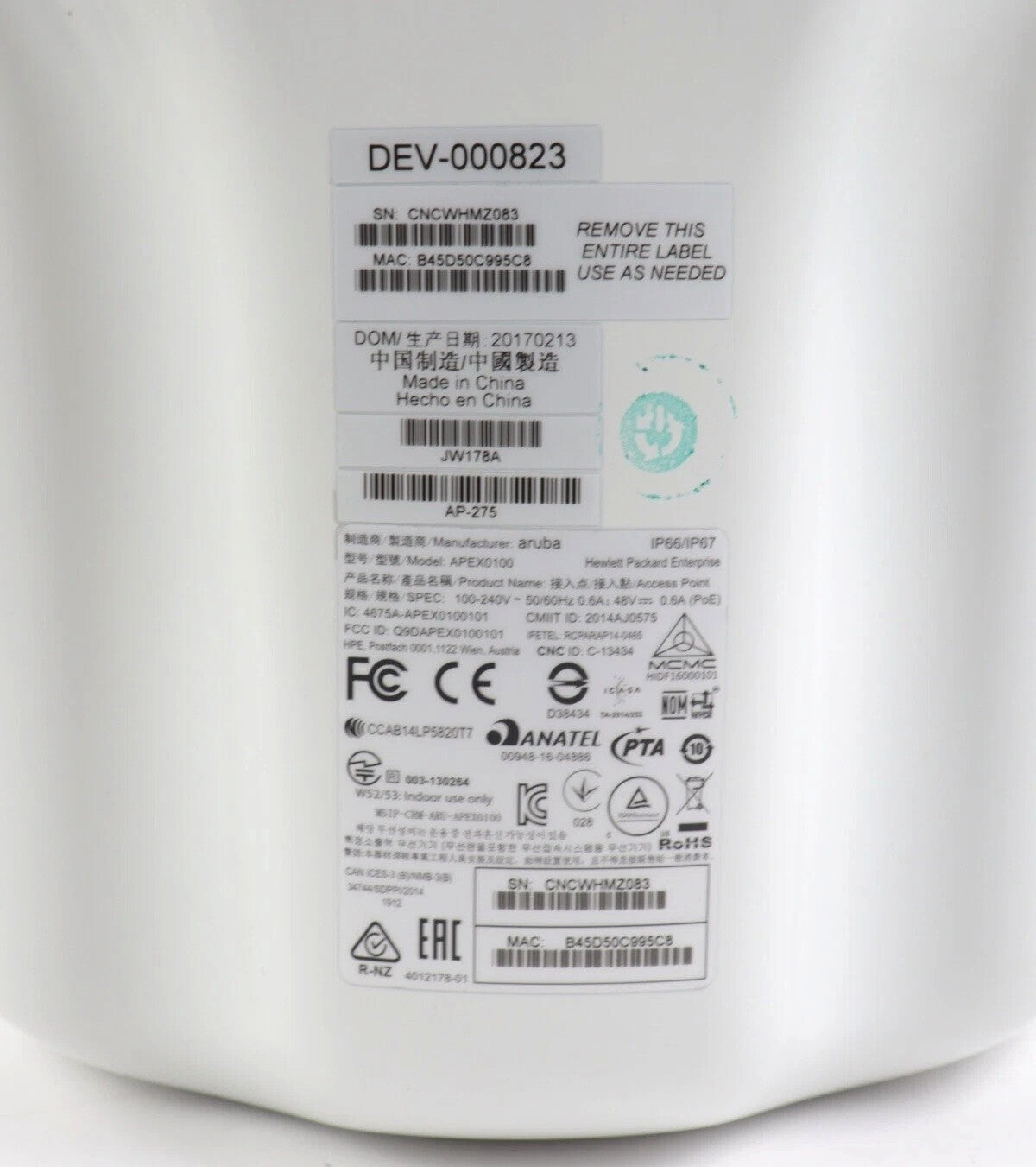 Aruba APEX0100 AP-275-US Dual Band 3x3 802.11ac Outdoor Wireless Acess Point
