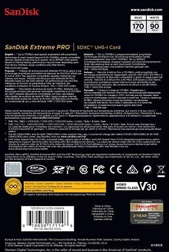 SanDisk 170MBs 512GB SDXC Extreme Pro UHS-I C10 U3 V30 512G SD Card SDSDXXY-512G