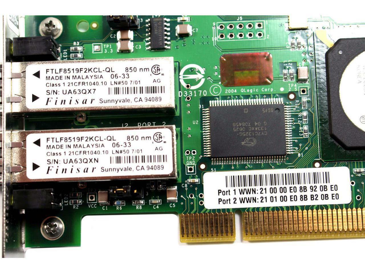 QLogic FTLF8519F2KCL-QL Fiber Channel PCI-X 2Gbps Server Dual Port Cards V4P7M