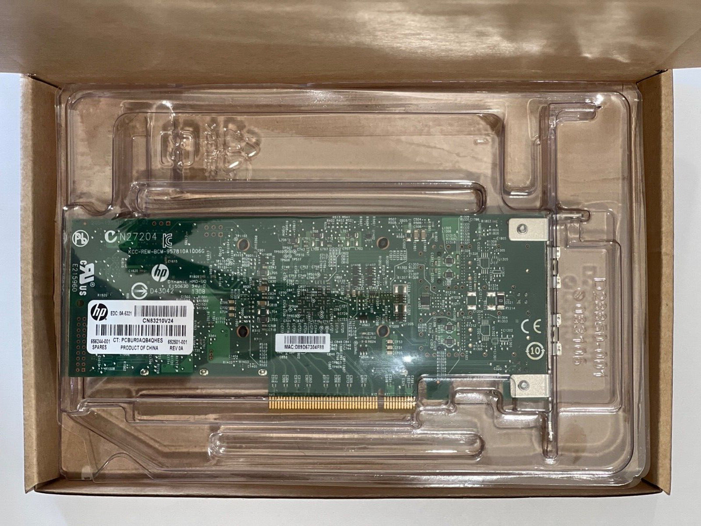 HP Ethernet Dual-Port 10GbE 530SFP+ PCIe x8 Network Adapter Card P/N: 656244-001