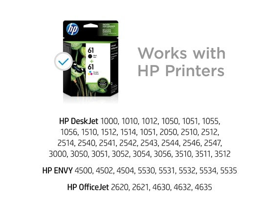 HP 61 2-pack Black/Tri-color Original Ink Cartridges, ~170 pages, CR259FN#140