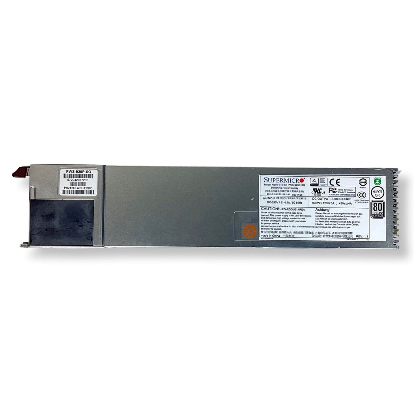 SuperMicro PWS-920P-SQ 920W Redundant 1U 80+ Platinum Switching Power Supply