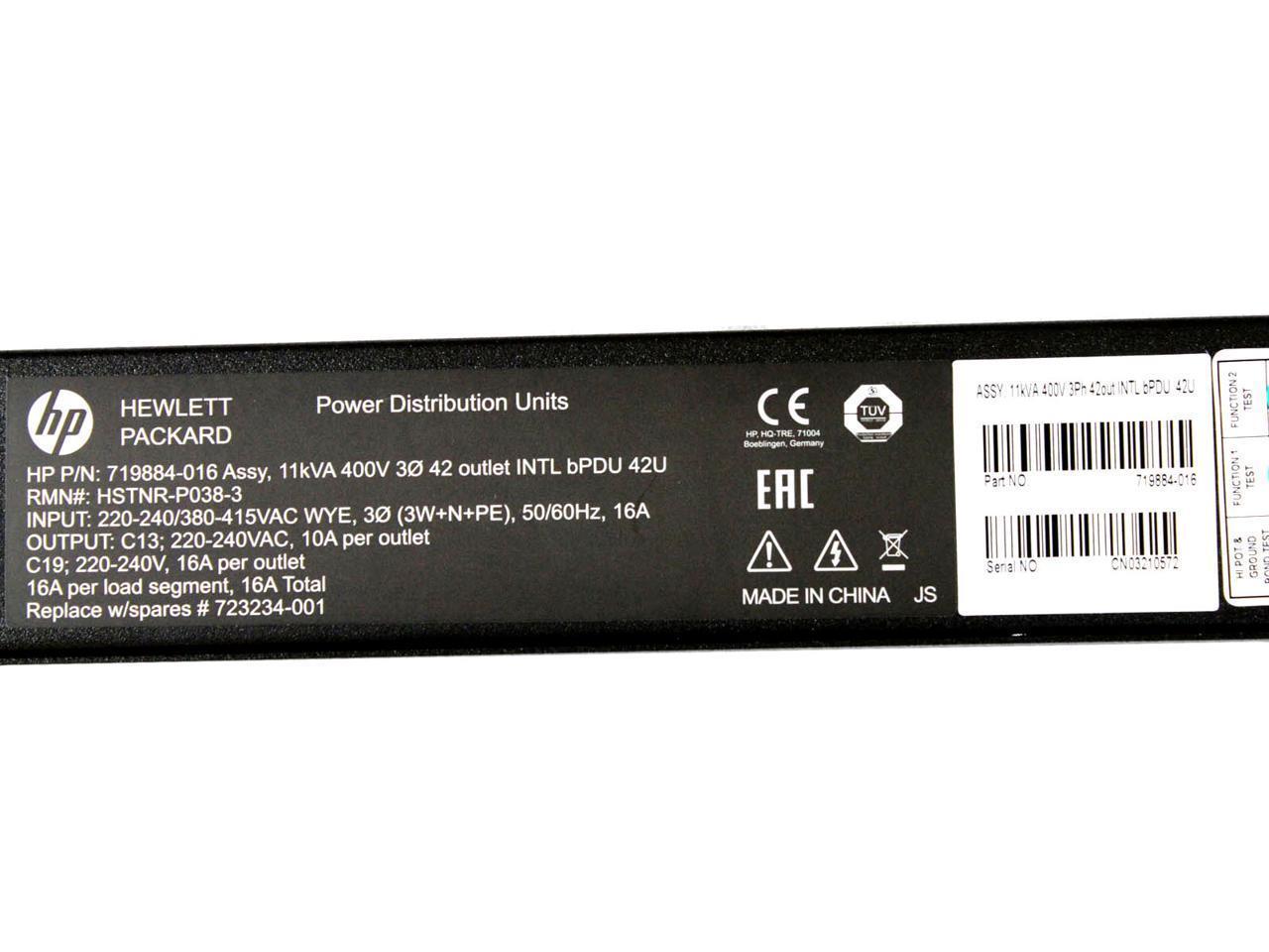 New HP 11kVA 400V 3Ph 42out INTL Basic Power Distribution Unit H5M73A 723227-001