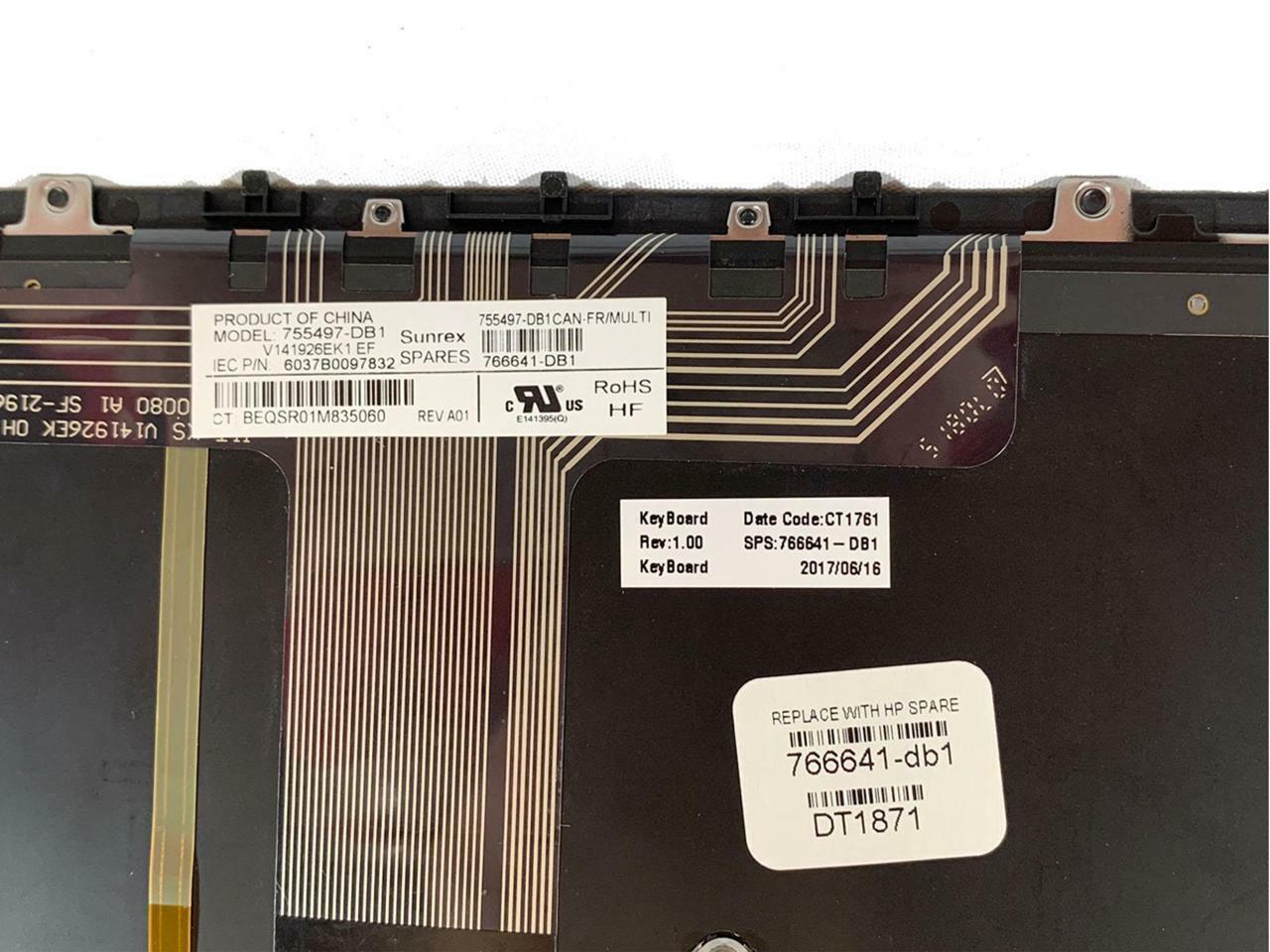 HP PRO X2 612 G1 QWERTY 87 Keys Canadian Keyboard W/Backlit Assembly 766641-DB1