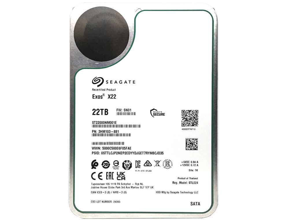 Seagate Exos X22 ST22000NM001E 22TB 7200RPM SATA 6Gb/s 256MB Cache CMR 3.5in HDD