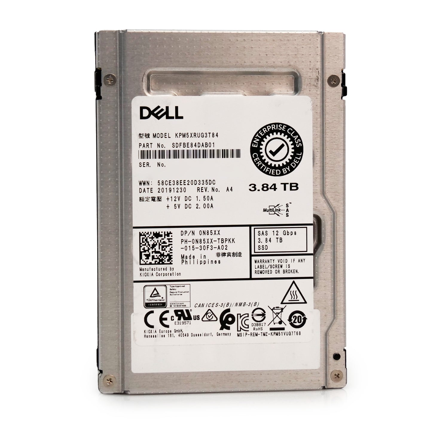Dell/Kioxia PM5-R 3.84TB SAS 12Gb/s 2.5in Enterprise SSD KPM5XRUG3T84 (NOT FOR HOME PC)