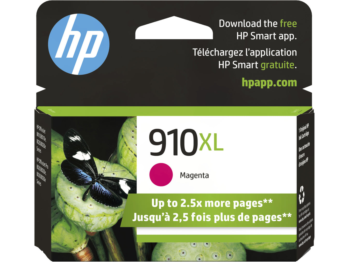 HP 910XL High Yield Magenta Original Ink Cartridge, ~825 pages, 3YL63AN#140
