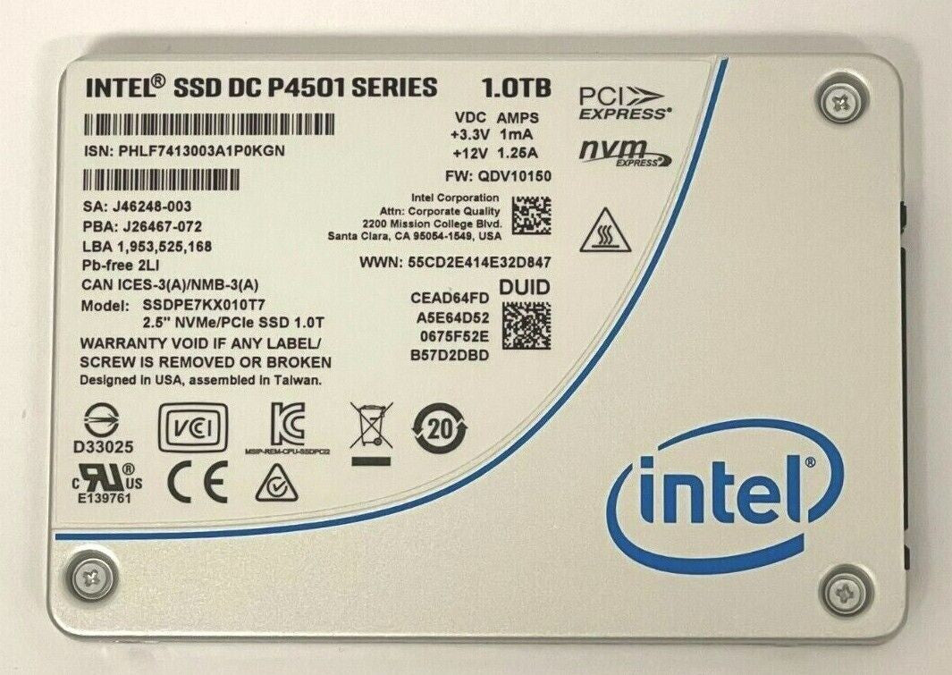 Intel SSDPE7KX010T701 DC P4501 1Tb PCI Express 3.0 x4 2.5-Inch TLC SSD