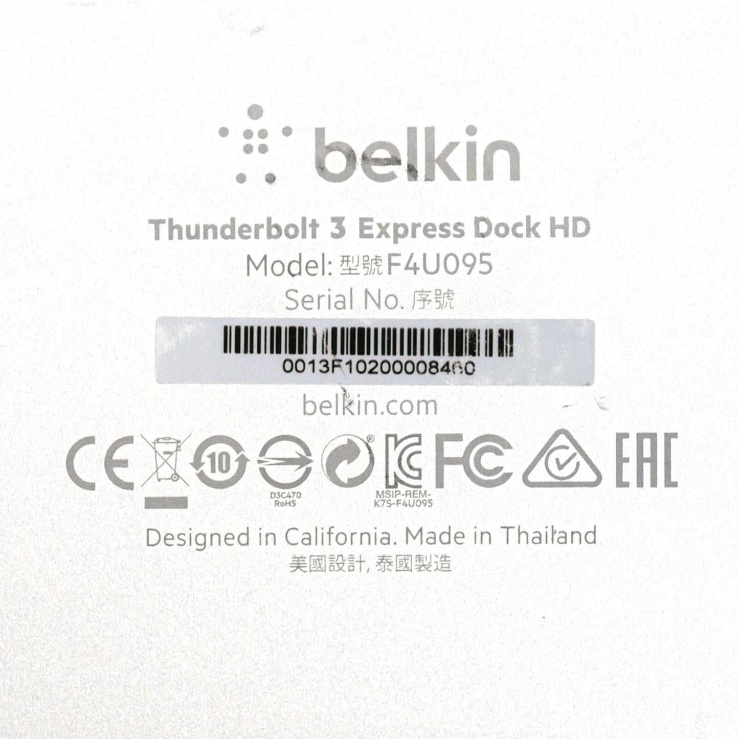 Belkin Thunderbolt 3 Express Dock HD F4U095 DP USB 3.0 MacBook Docking Station
