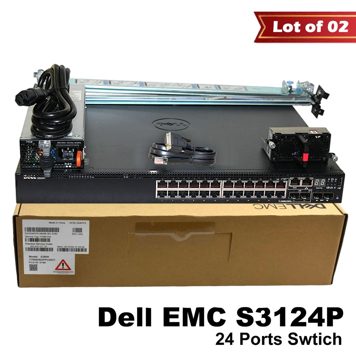 Lot of 2 Dell PowerSwitch S3124P 24-Ports 1GbE PoE+ L3 2x 10GbE Switch F8NYC
