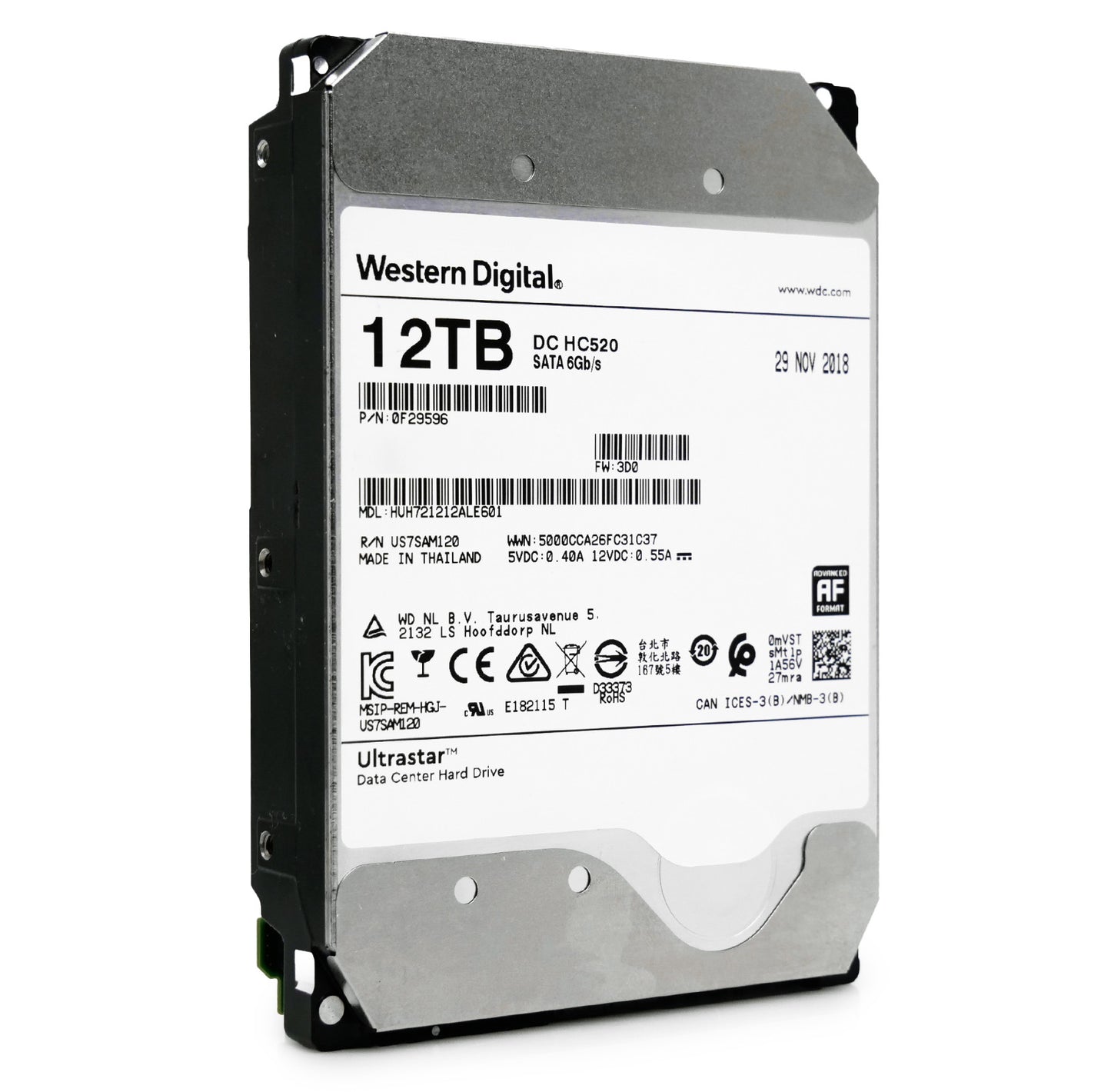 WD HGST Ultrastar HC520 12TB 7.2K RPM SATA 3.5" HDD HUH721212ALE601 0F29596