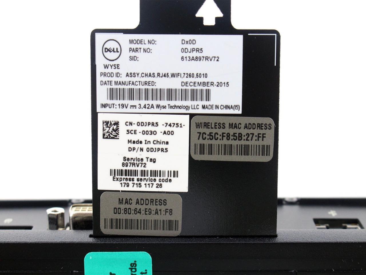 Dell Wyse 5010 Dx0D Wireles D10D 1.4GHz Wired-Ethernet RJ-45 DJPR5+Device Only