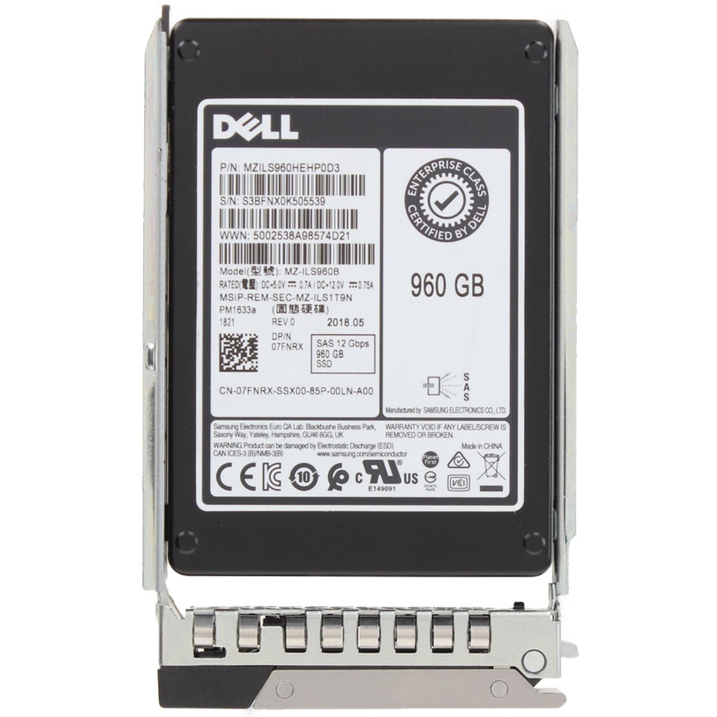 Dell 960GB 12Gbps SAS RI TLC 2.5 SSD PM1633a (7FNRX) (NOT FOR HOME PC)