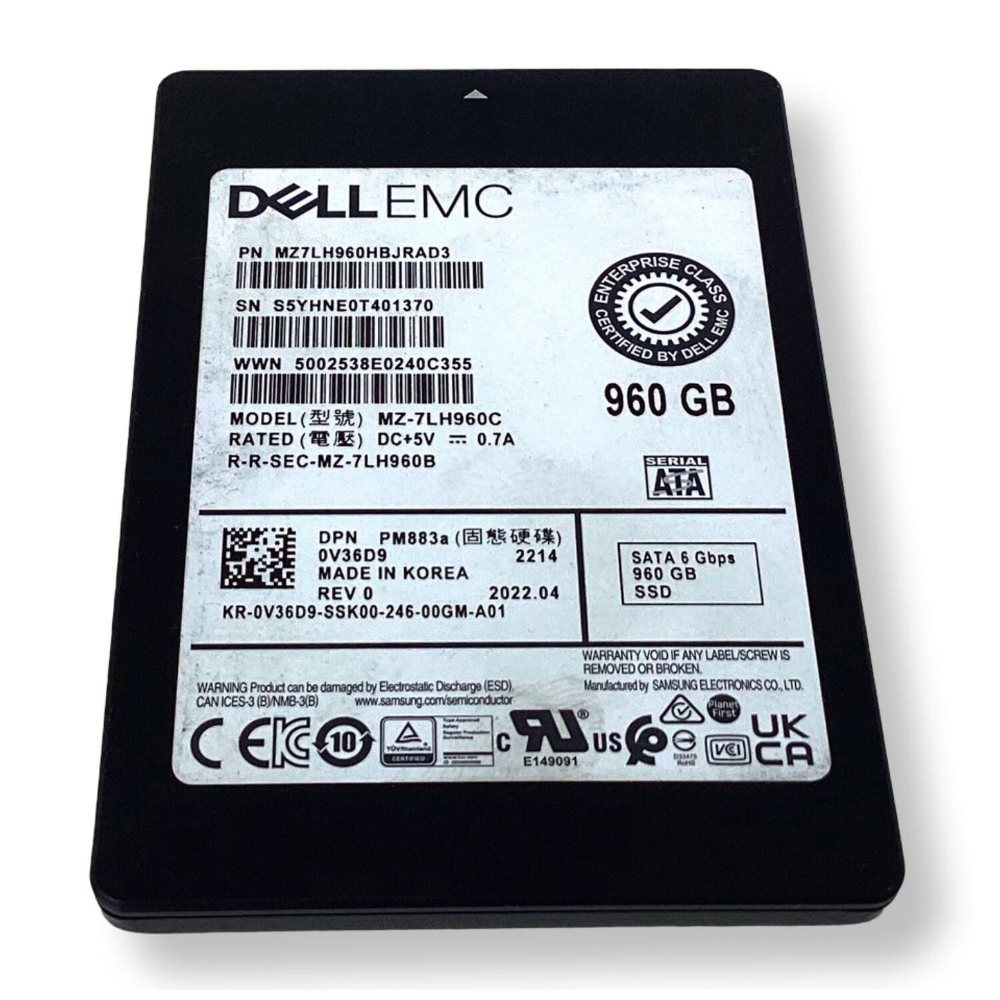 Dell EMC 960GB SSD MZ-7LH960C SATA 6Gbps 2.5" PM883a 0V36D9 Solid State Drive
