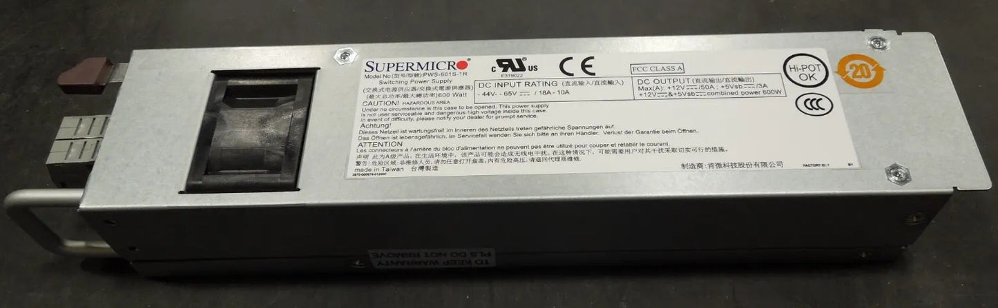 Supermicro PWS-601S-1R 1U 600W Redundant DC48V input w/PMBus power supply, 54.5