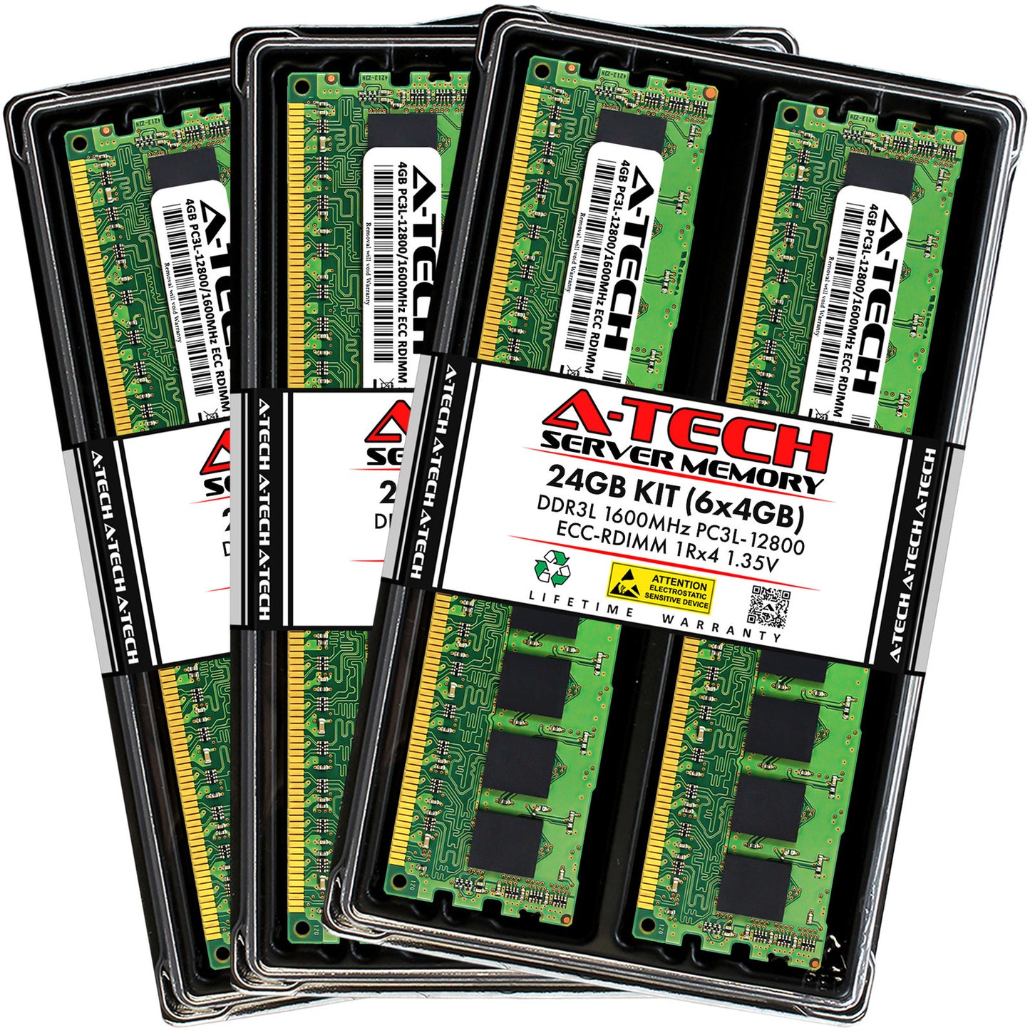 A-Tech 24GB 6x 4GB 1Rx4 PC3-12800R DDR3 1600 LV ECC RDIMM REG Server Memory RAM (NOT FOR HOME PC)