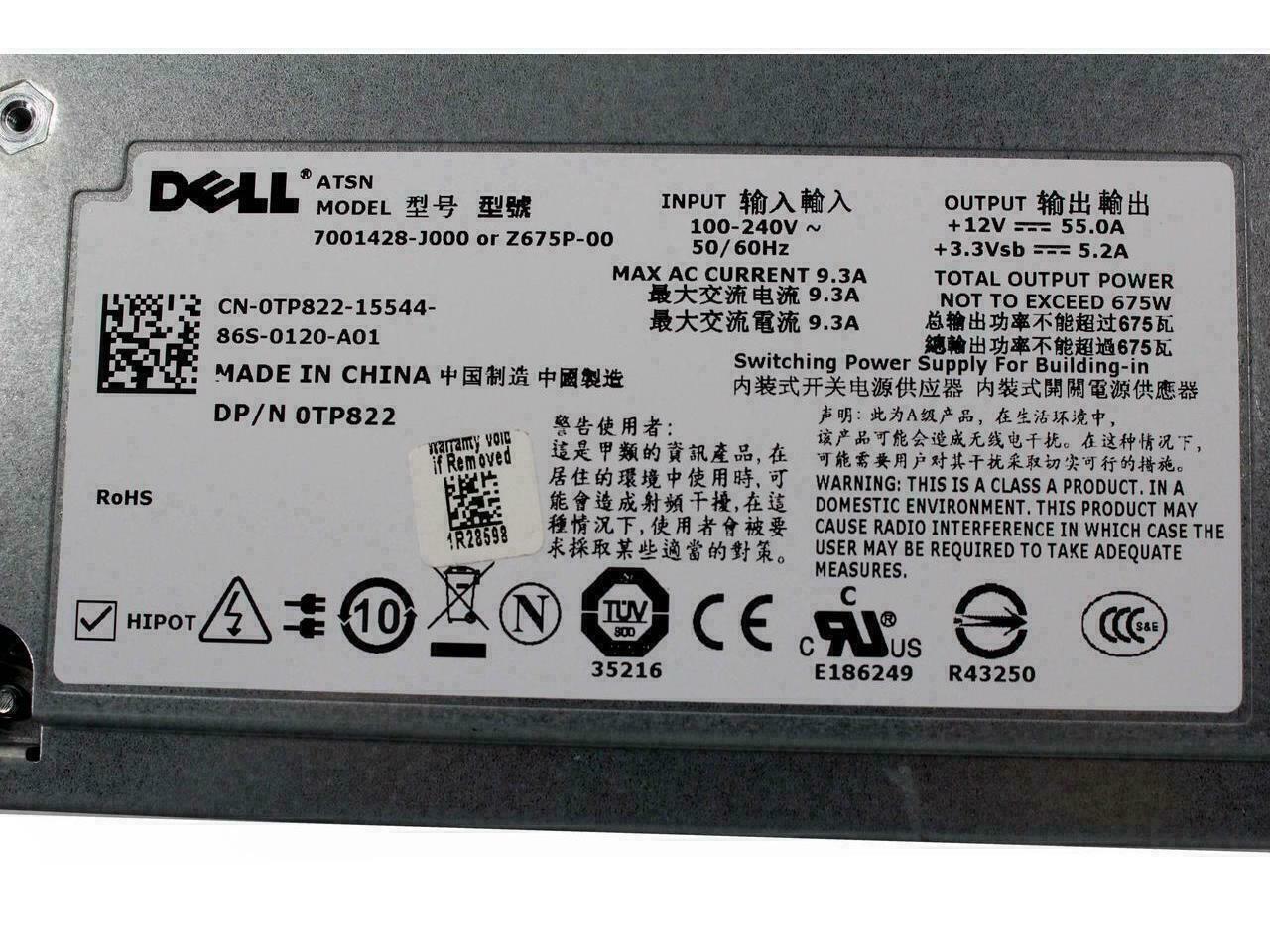 Lot Of 02 Dell PowerEdge T605 675W Power Supply Unit 12V 55.0A Z675P-00 TP822