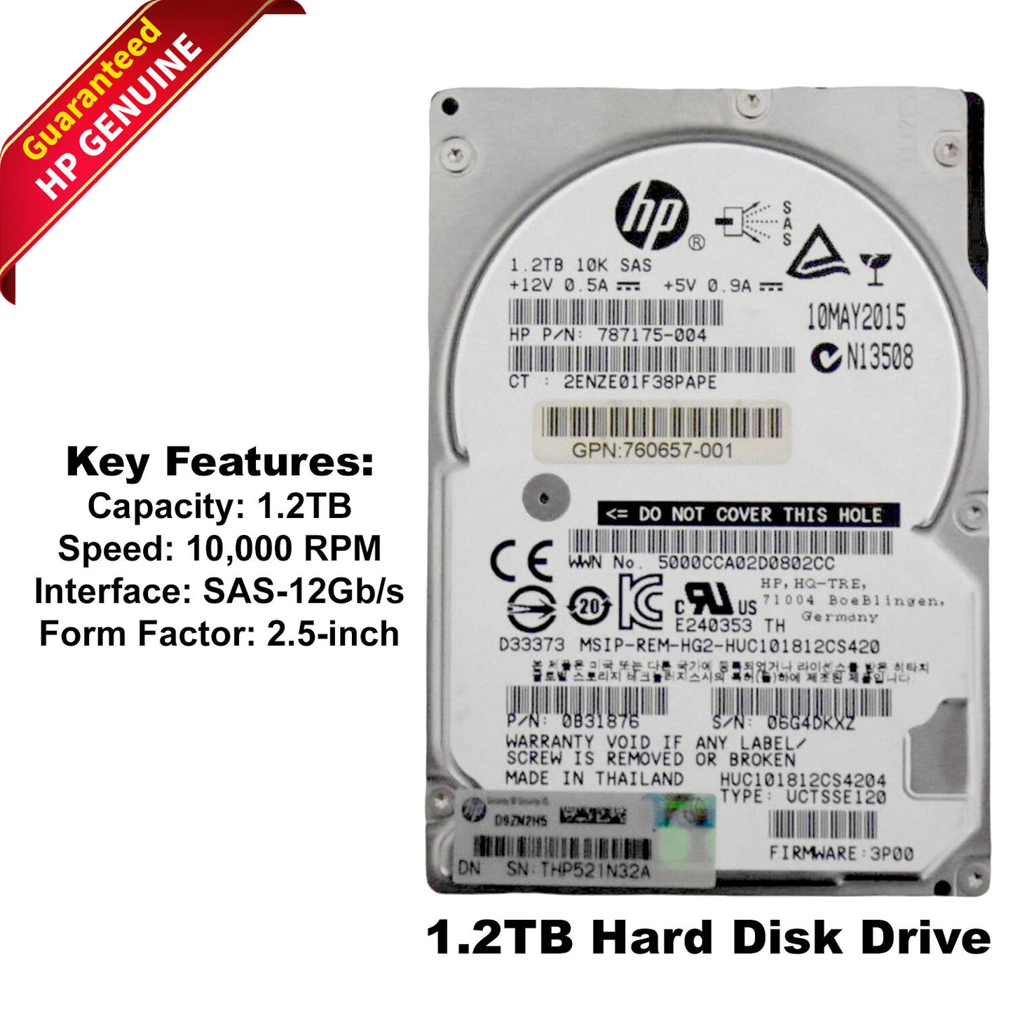 HP MLC 1.2TB 10K RPM SAS 12Gb/s SFF 2.5" Hard Drive 787175-004 0B31876 (NOT FOR HOME PC)