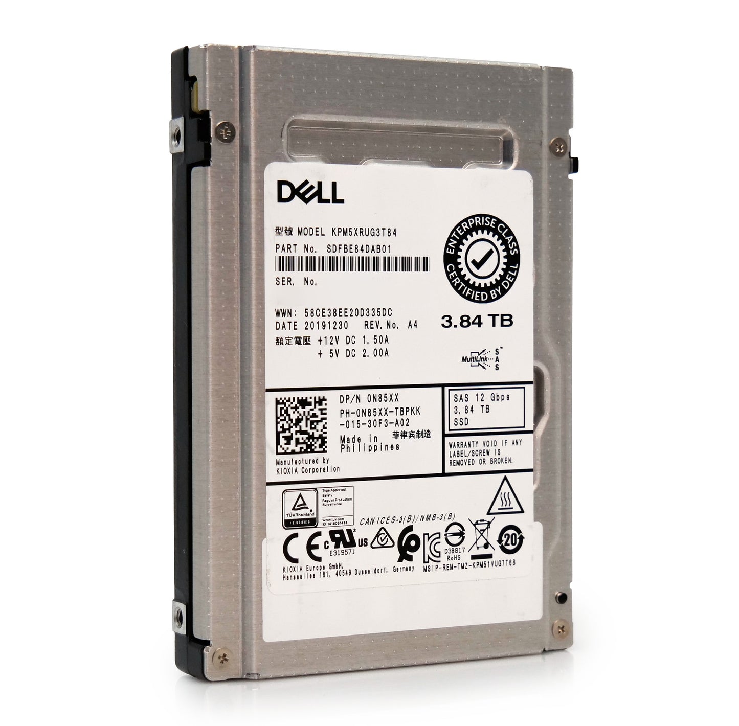 Dell/Kioxia PM5-R 3.84TB SAS 12Gb/s 2.5in Enterprise SSD KPM5XRUG3T84 (NOT FOR HOME PC)