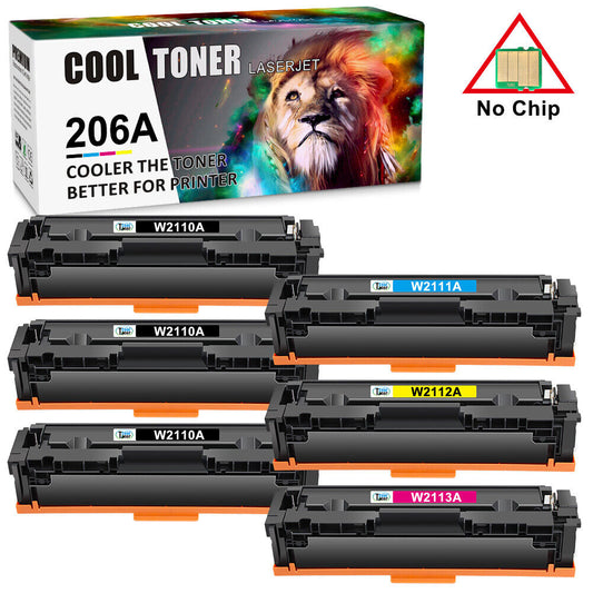 6PK Toner Compatible With HP 206A W2110A LaserJet Pro M255dw MFP M283fdw No Chip