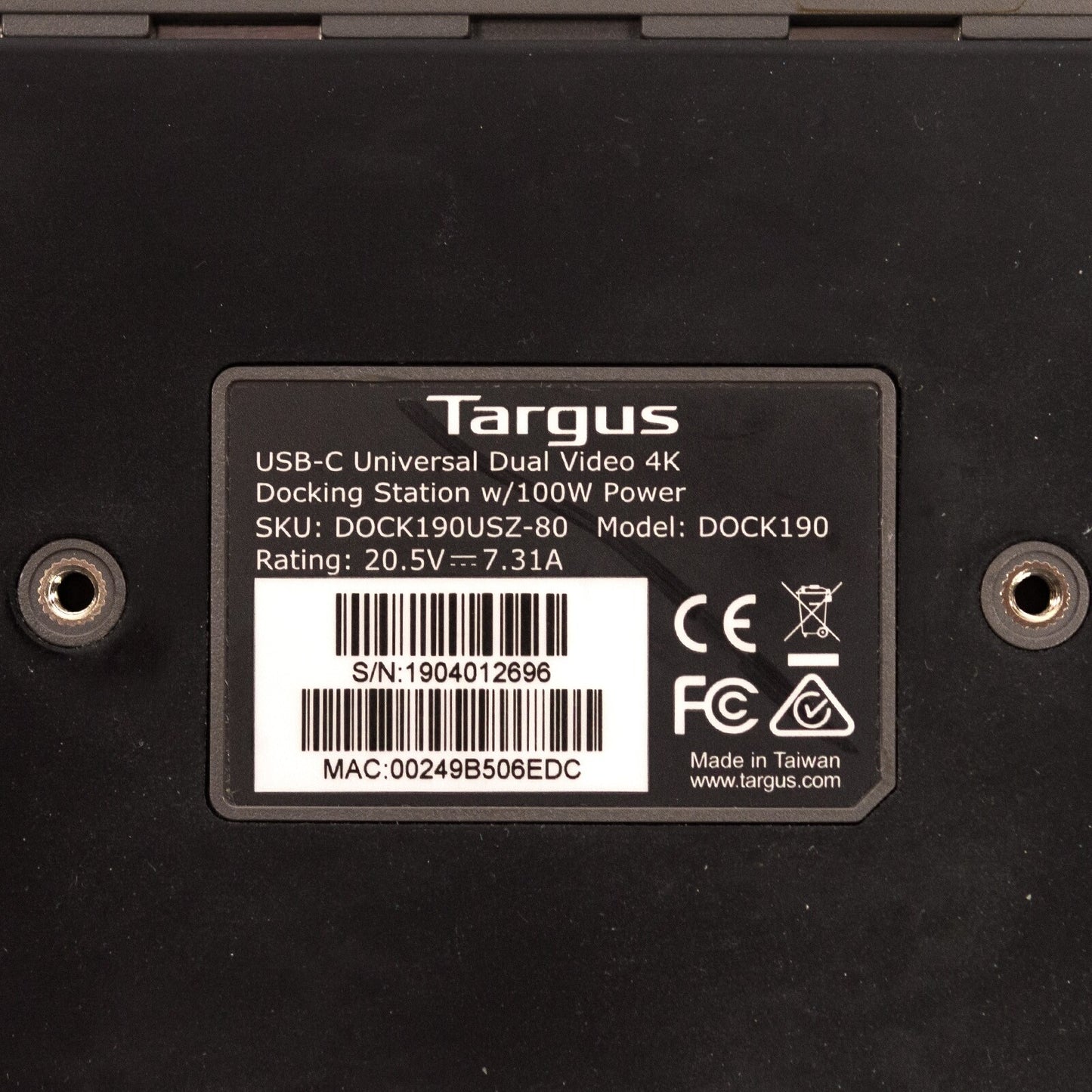 Targus DOCK190 USB-C Universal DV4K Dual Video 4K Docking Station DOCK190USZ-80