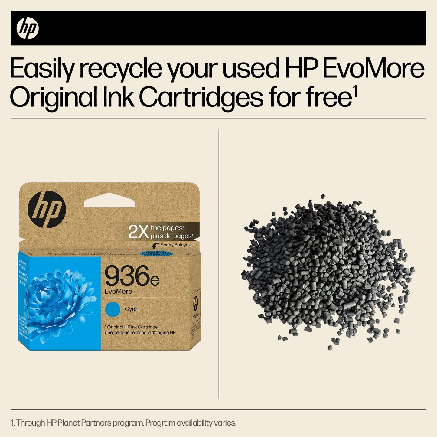 HP 936e EvoMore Cyan Original Ink Cartridge, 1,650 pages, 4S6V3LN
