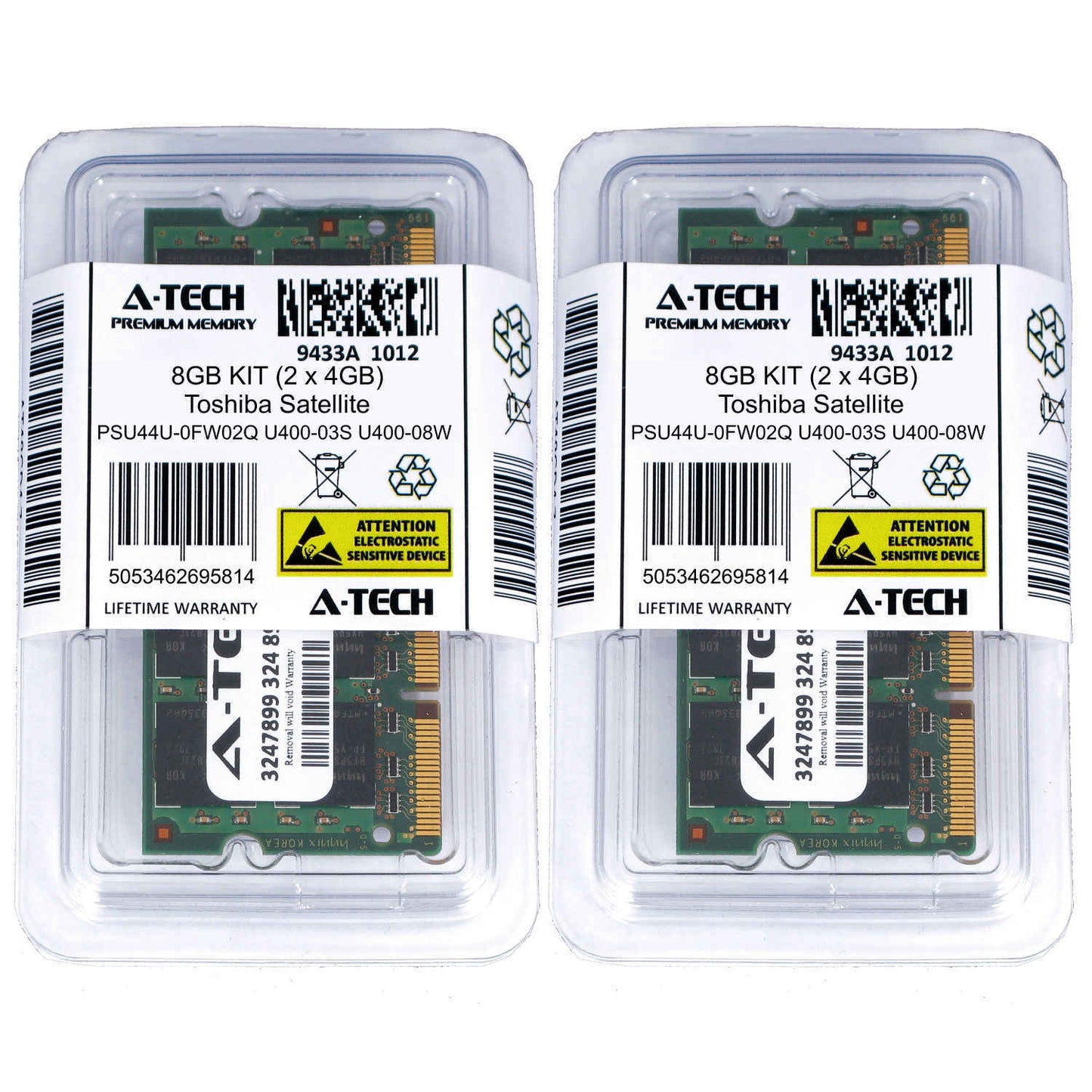 8GB KIT 2 x 4GB Toshiba Satellite PSU44U-0FW02Q U400-03S U400-08W Ram Memory