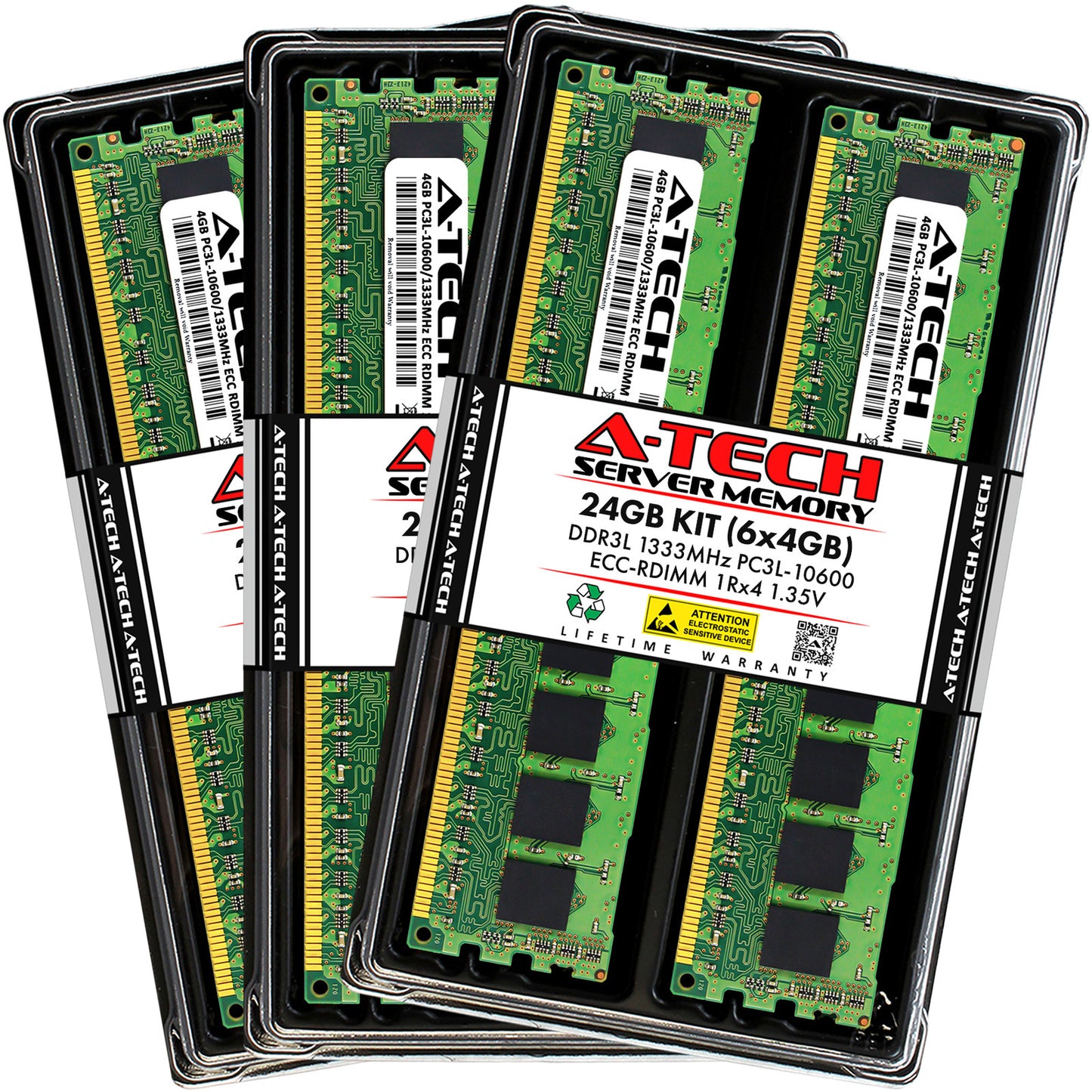 A-Tech 24GB 6x 4GB 1Rx4 PC3-10600R DDR3 1333 LV ECC RDIMM REG Server Memory RAM (NOT FOR HOME PC)