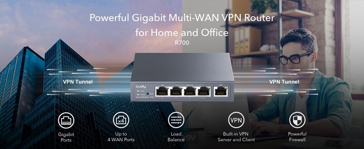 Cudy R700 | 5-Port 1000Mbps Gigabit Multi-WAN VPN Router | 3 Config WAN/LANs