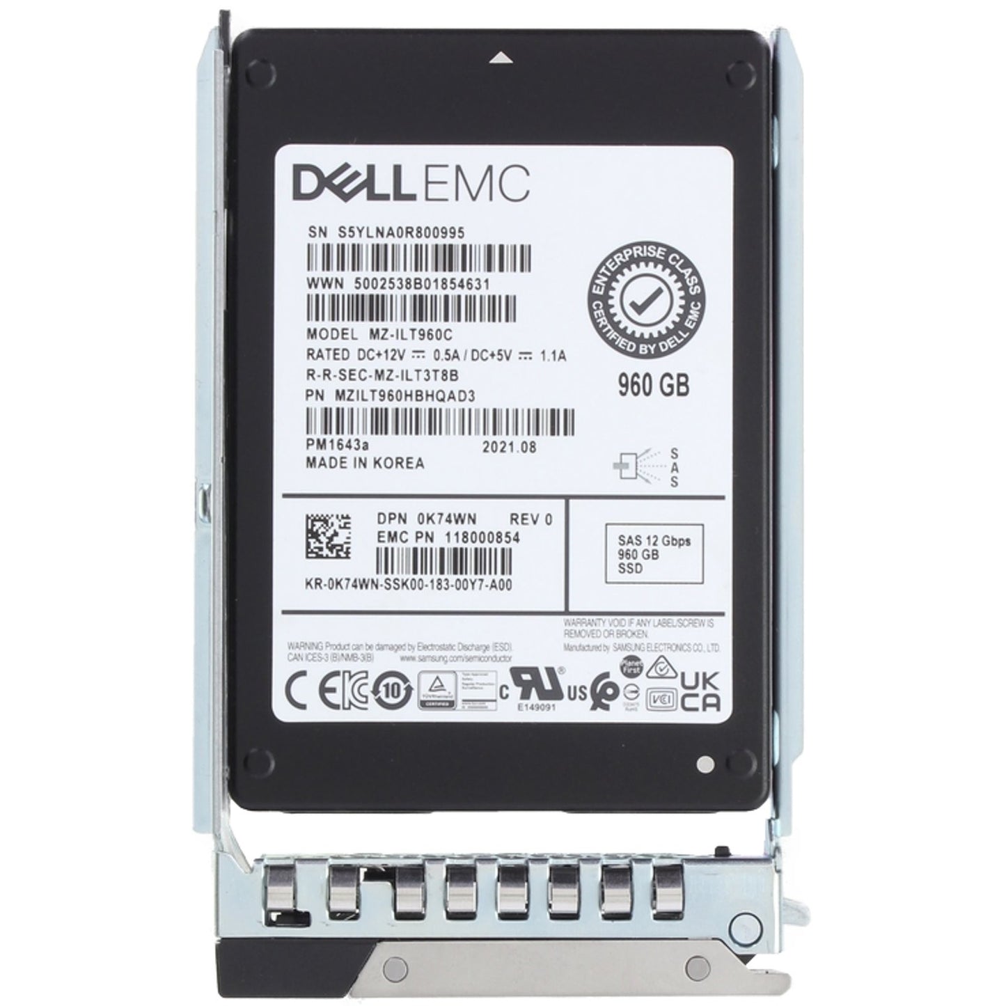 Dell 960GB 12Gbps SAS RI TLC 2.5 SSD PM1643a (ME4) (K74WN) (NOT FOR HOME PC)