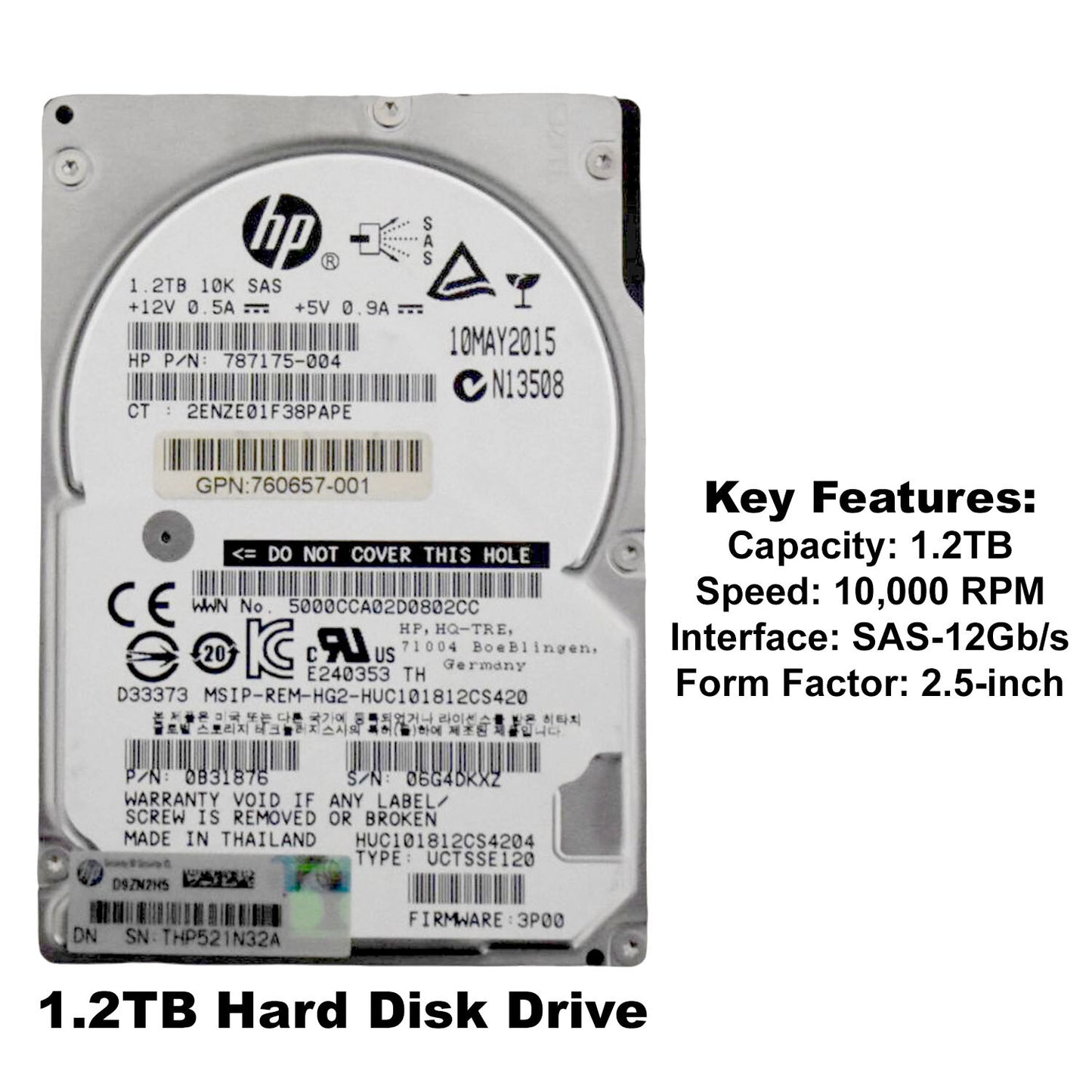 HP MLC 1.2TB 10K RPM SAS 12Gb/s SFF 2.5" Hard Drive 787175-004 0B31876 (NOT FOR HOME PC)