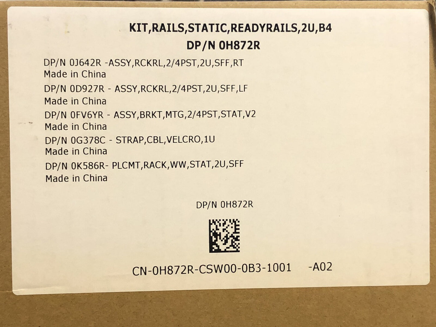 Dell 2U Static Rails 2 or 4-Post Type B4 R540xd R540 R720 R740 R830 R7525 + more
