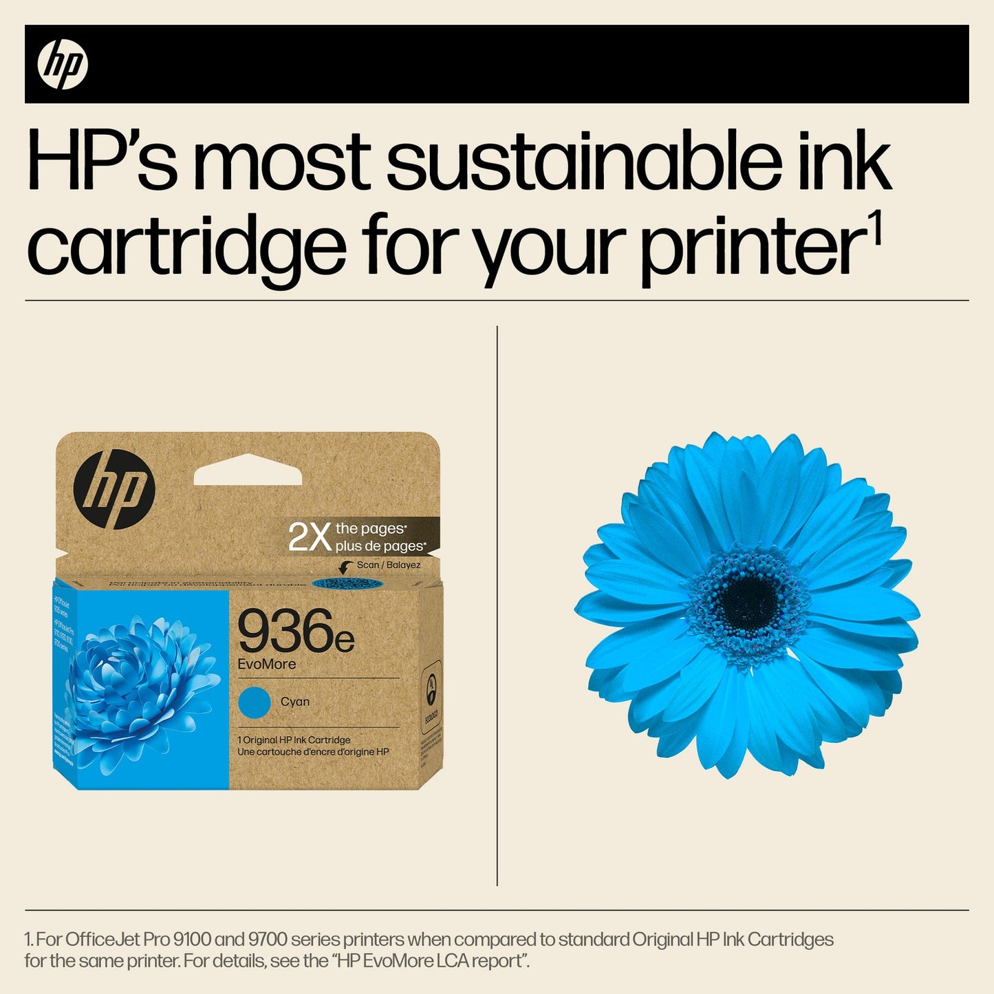 HP 936e EvoMore Cyan Original Ink Cartridge, 1,650 pages, 4S6V3LN
