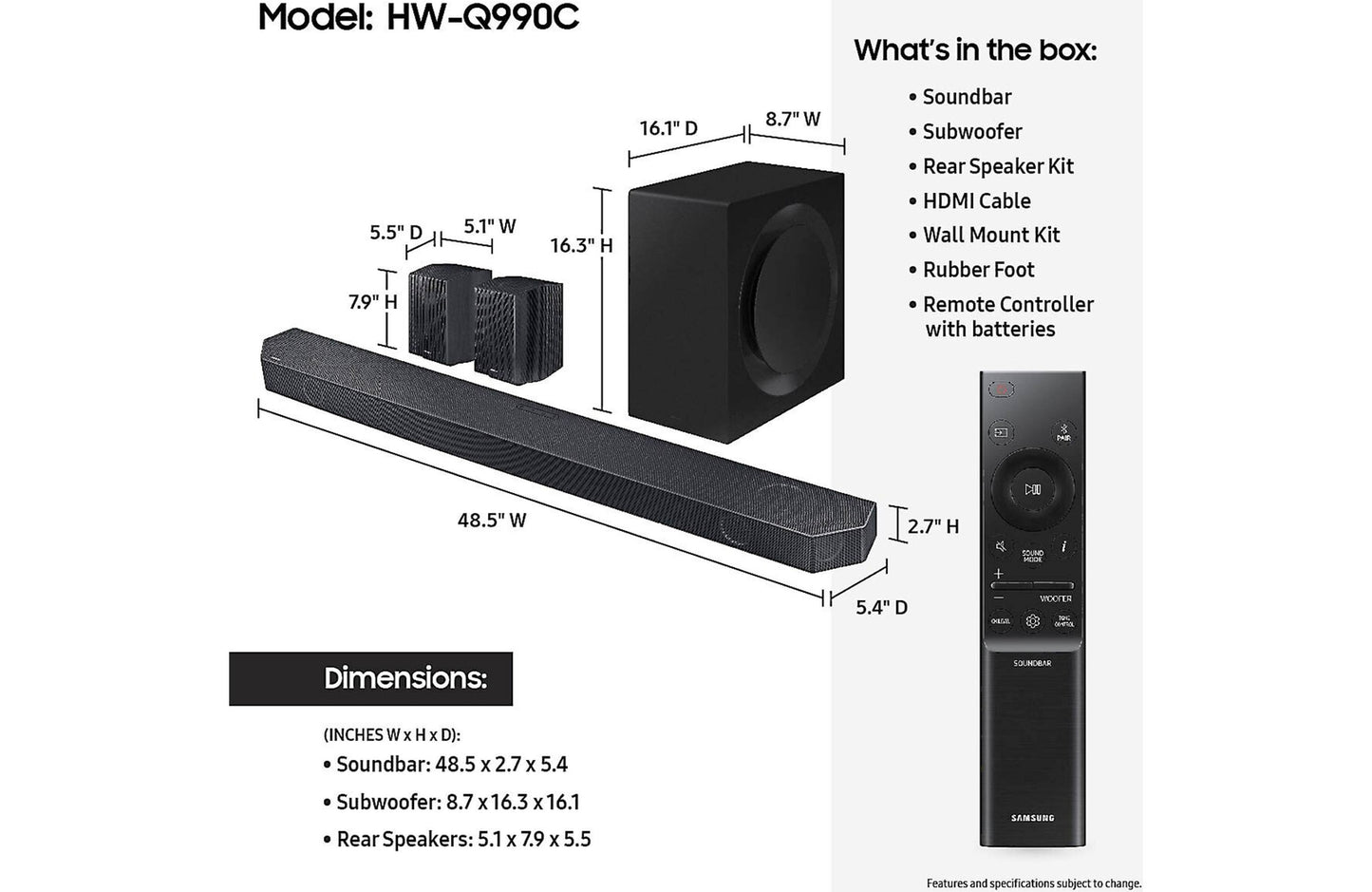 Samsung HW-Q990C Powered 11.1.4-Channel Soundbar System with Wi-Fi HW-Q990C/ZA