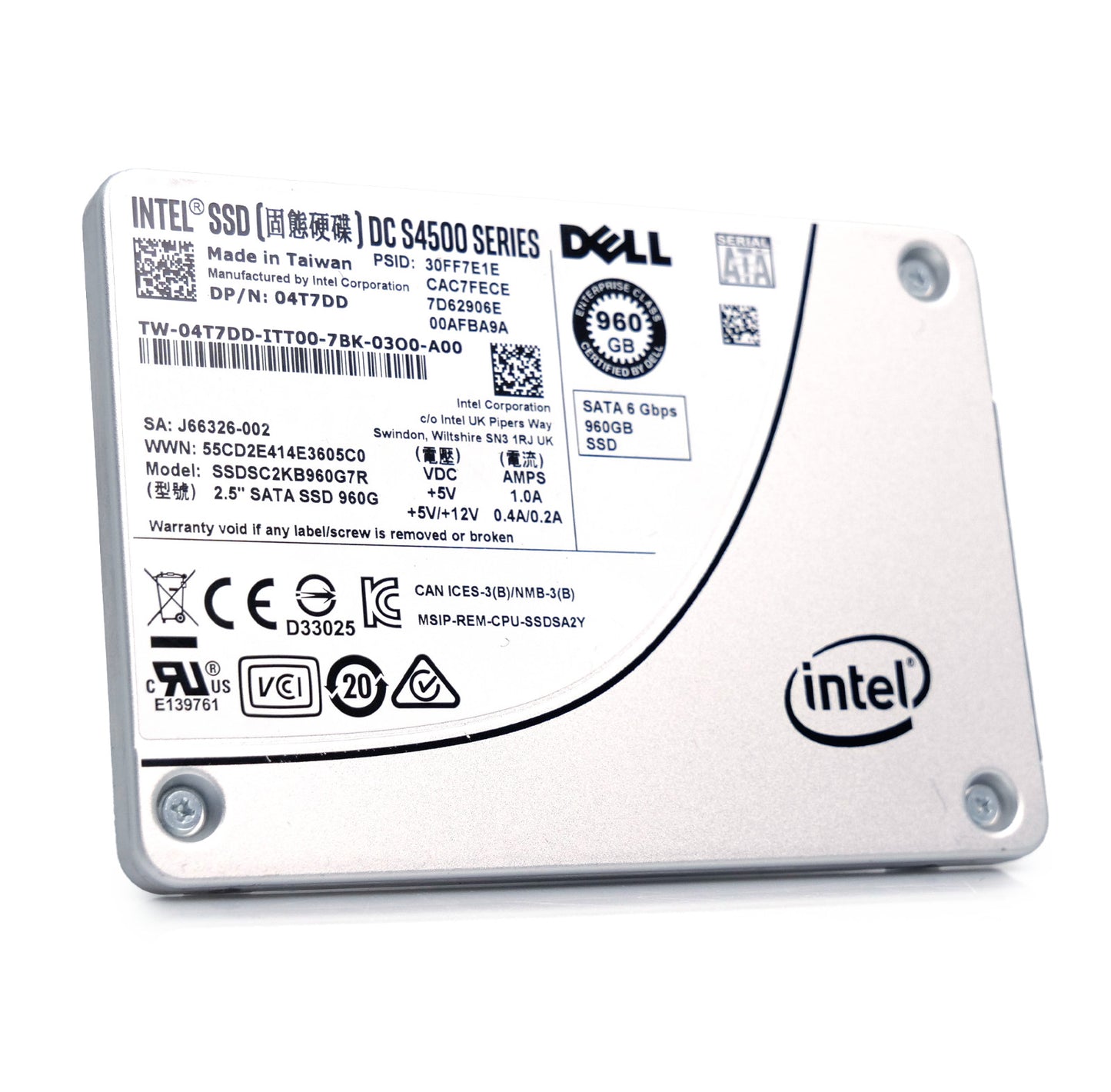 Dell/Intel DC S4500 960GB SATA 6Gb/s 2.5" Enterprise SSD - 04T7DD/SSDSC2KB960G7R