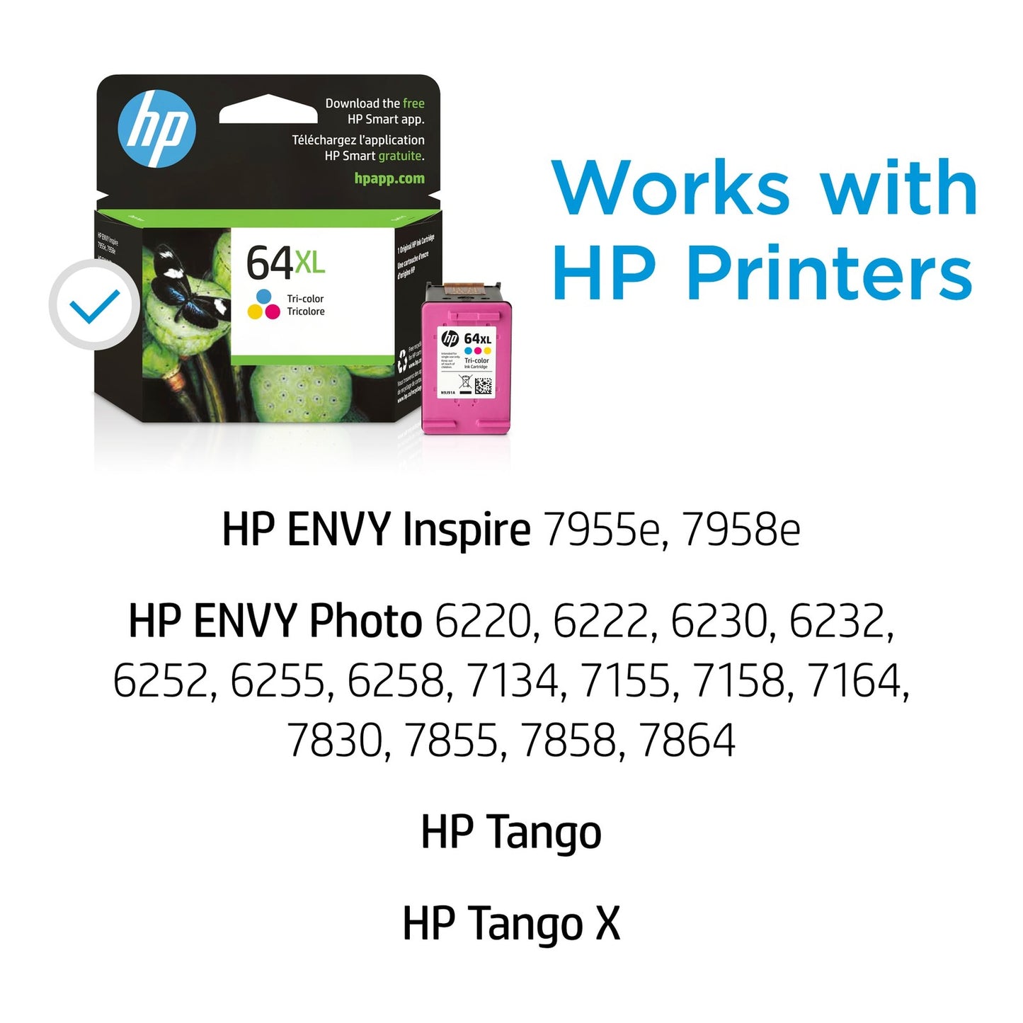 HP 64XL High Yield Tri-color Original Ink Cartridge, ~415 pages, N9J91AN#140