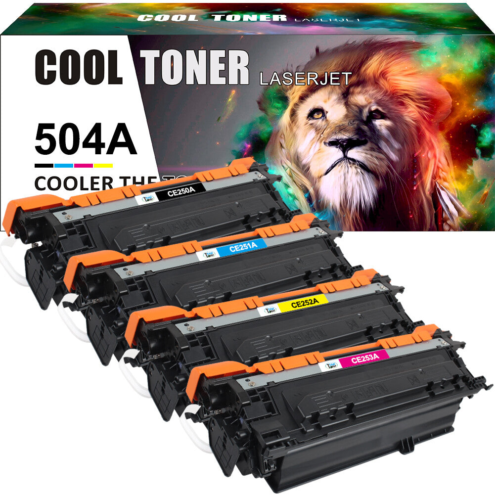 4 Pack Toner Compatible With HP CE250A 504A LaserJet CP3525 CP3525n CP3525dn