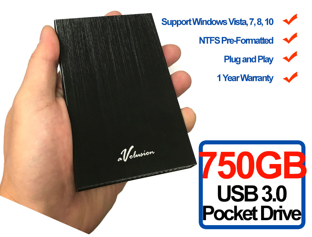 Avolusion HD250U3 750GB USB 3.0 Portable External Hard Drive (Black) Ultra Slim