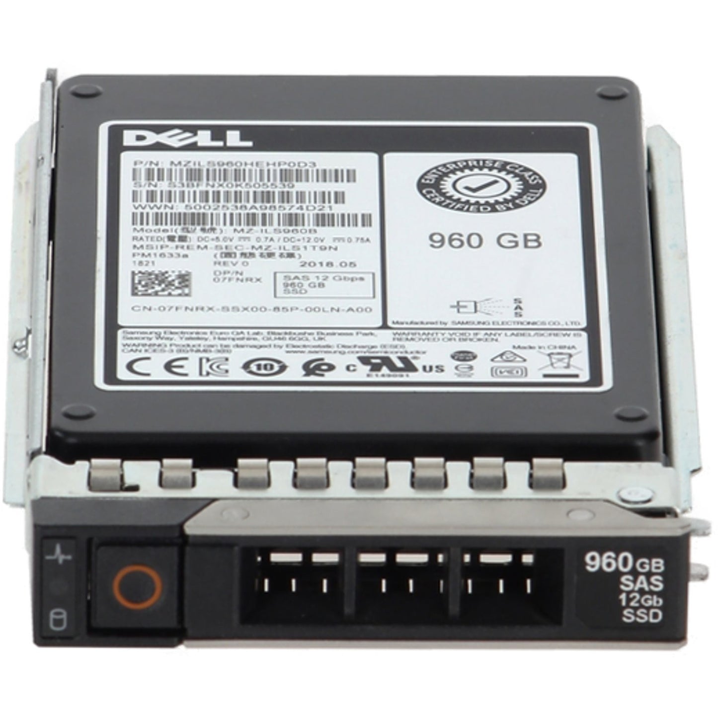 Dell 960GB 12Gbps SAS RI TLC 2.5 SSD PM1633a (7FNRX) (NOT FOR HOME PC)