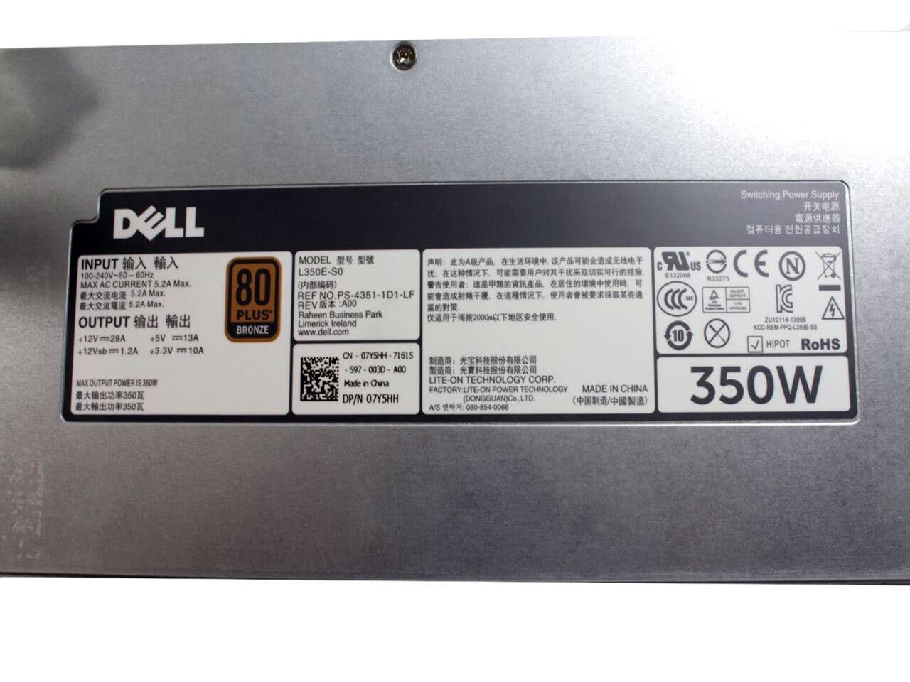 DELL PowerEdge R320 NonRedundant 350w Power Supply 7Y5HH PS-4351-1D1-LF L350E-S0