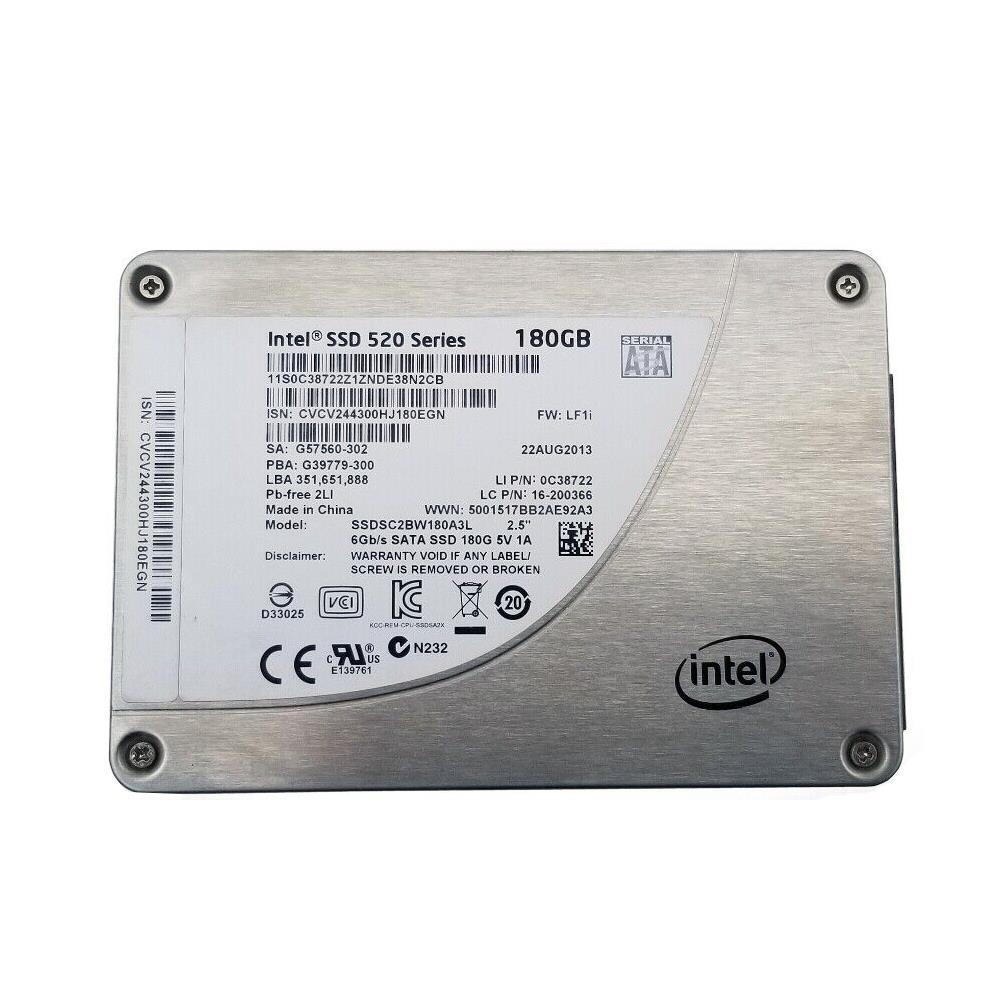Intel 520 Series 180GB SSD SATA 6Gbps AES-128 2.5" Internal Solid State Drive