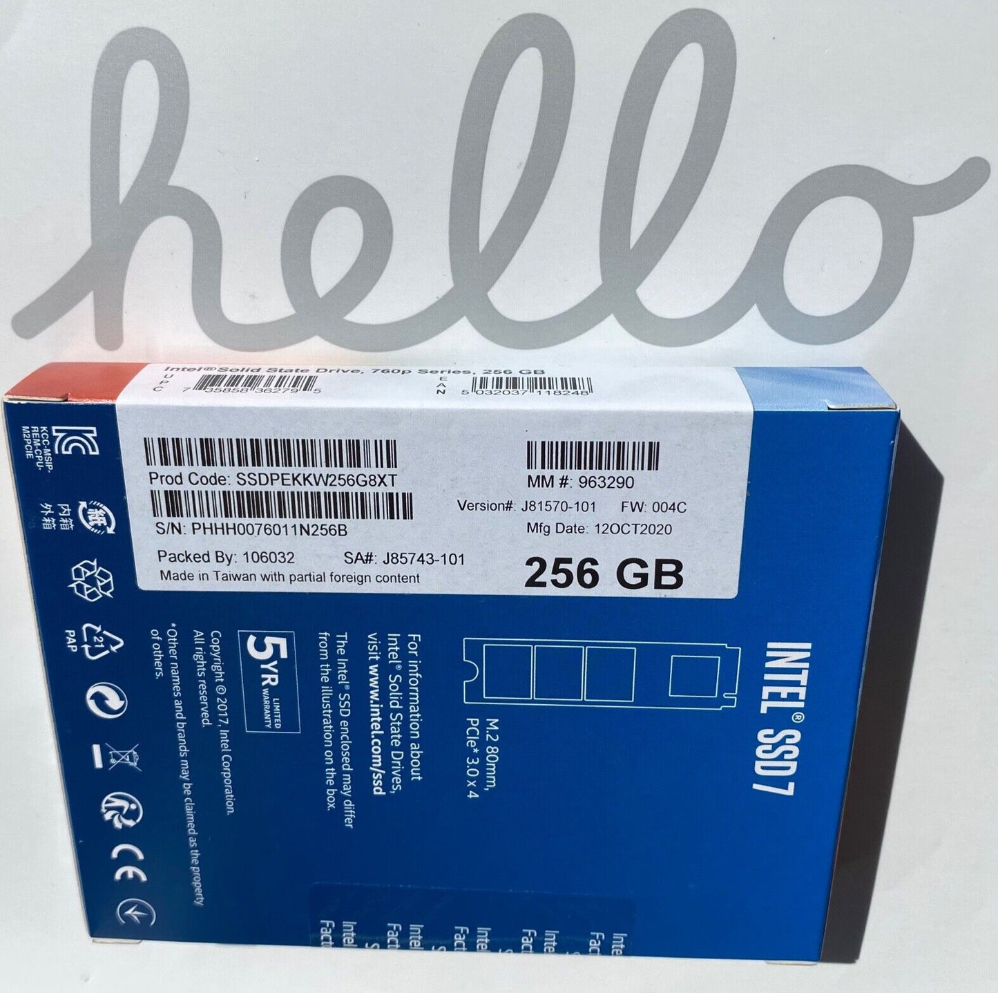 FACTORY INTEL SSDPEKKW256G8XT SSD 760P SERIES 256GB M.2 80MM, PCIE 3.1 x4, 3D2