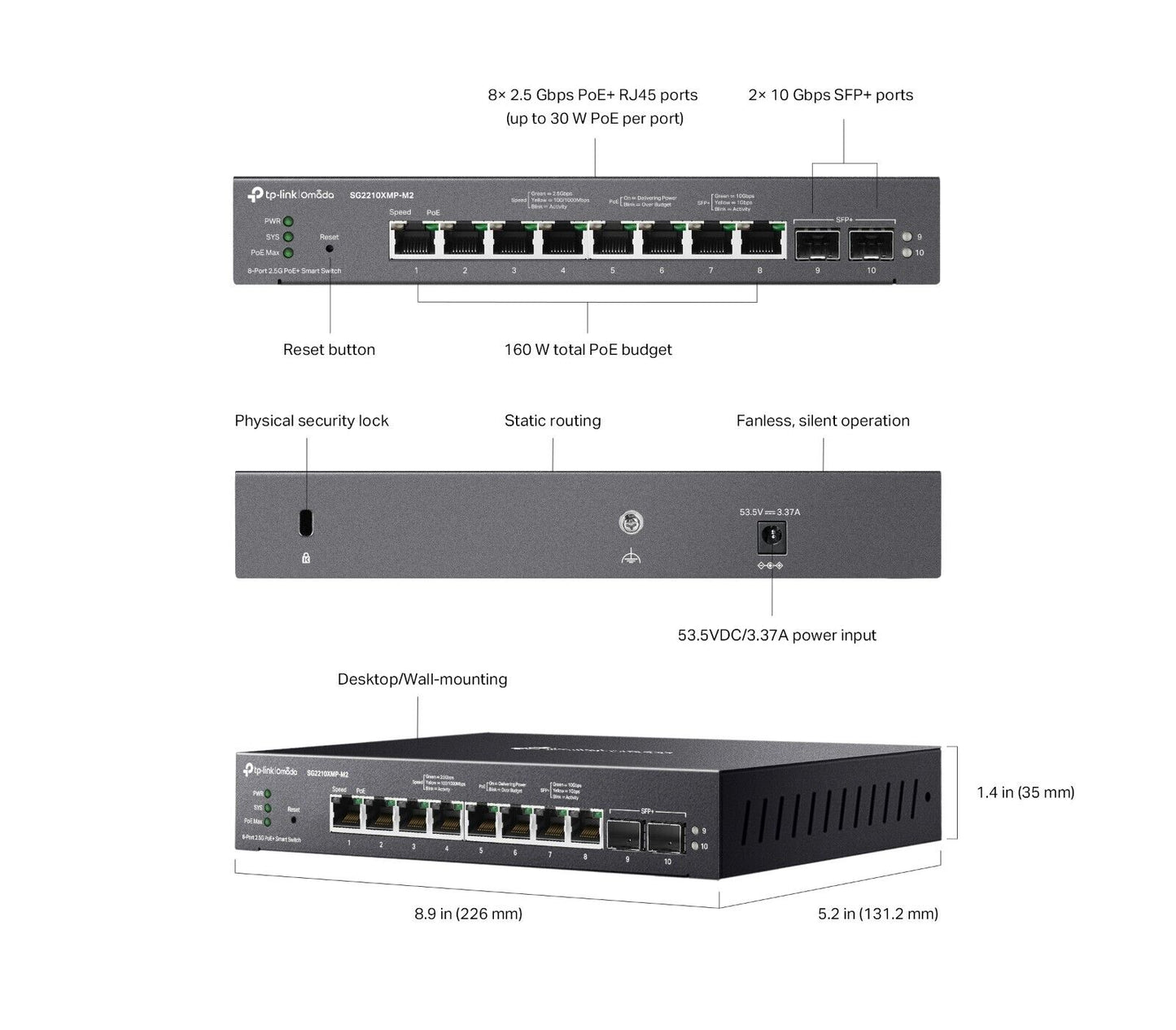 TP-Link SG2210XMP-M2 | Omada 8-Port 2.5Gbps PoE+ Smart Switch | 2* 10GbE SFP+