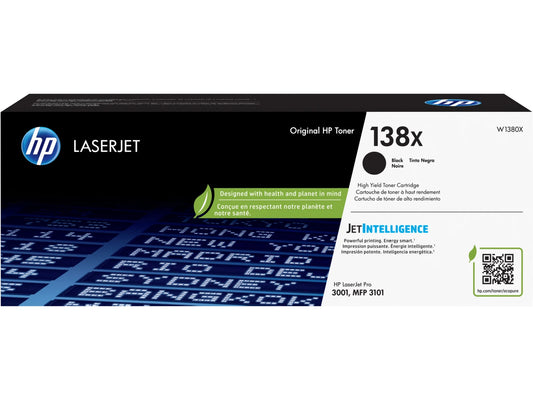 HP 138X High Yield Black Original LaserJet Toner Cartridge, Average cartridge