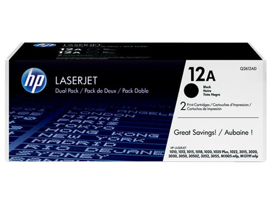 HP 12A 2-pack Black Original LaserJet Toner Cartridges, ~2,000 pages, Q2612D