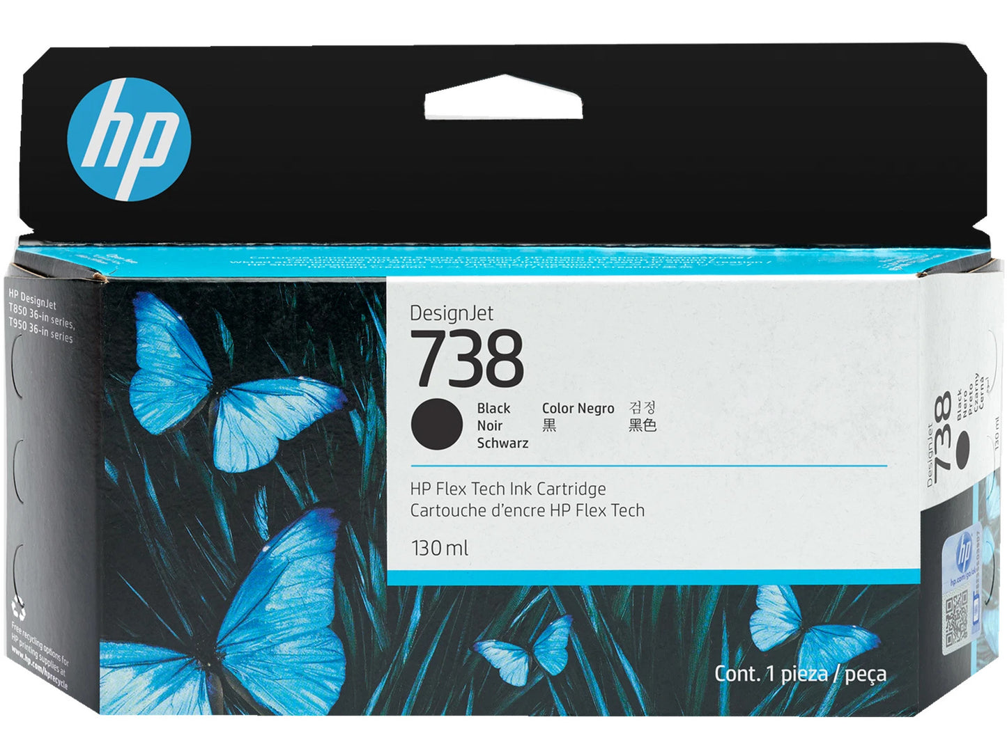 HP 738 130-ml Black DesignJet Ink Cartridge, 498N4A